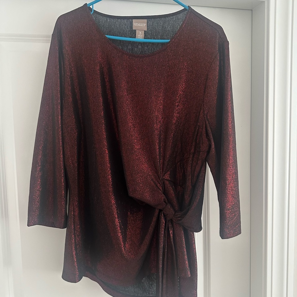 Chico's Shimmering Burgundy Blouse with Tie Detail